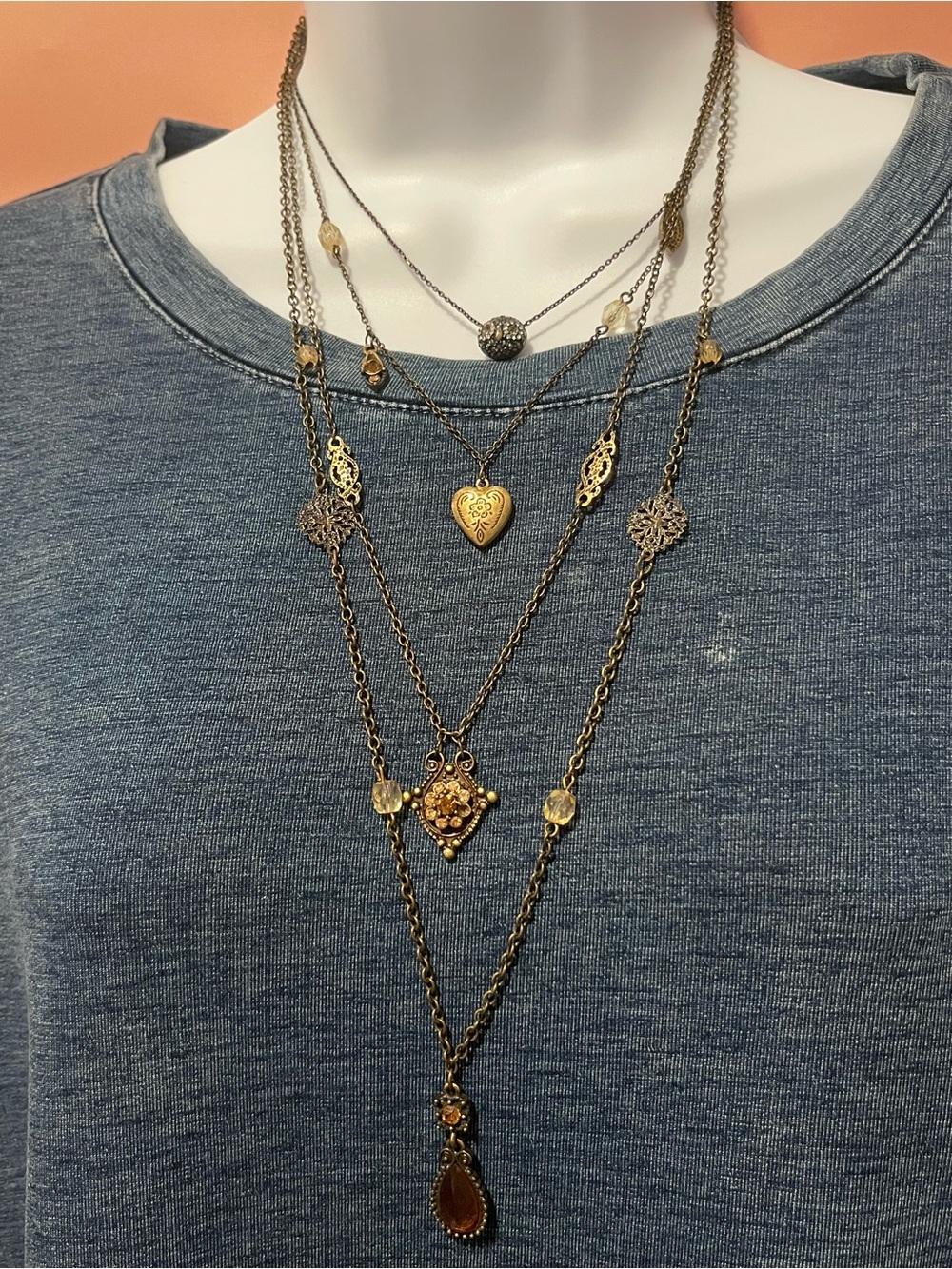 Layered Gold-Tone Owl Heart & Pendant Necklace Set - Women Jewelry